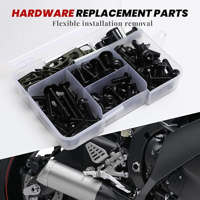 177Pcs Motorcycle Fairing Bolt Kit, M5 M6 Stainless Steel Windscreen Screws Fastener Clips Universal Fit for Sportbike Kawasaki Suzuki Honda Yamaha BMW Ducati GSXR Motorcycle(Black)