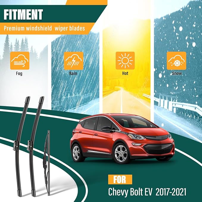 Windshield Wiper Blades Replacement for Chevy Chevrolet Bolt EV 2017 2018 2019 2020 2021,Original Equipment Replacement Front Rear Wiper Blade Set - 26" 26" 12" (Set of 3)