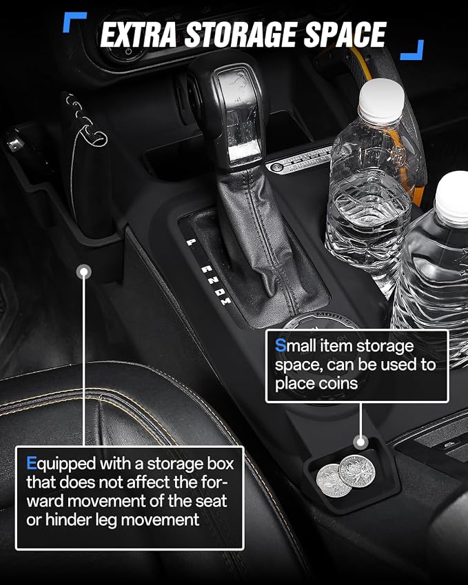 Central Control Storage Box Silicone Non-Slip Mat fit for Ford Bronco 2021-2024 Automatic Transmission 2/4 Door Water Cup Mat Gear Shifter Anti-Scratch Panel Protection Interior Accessories-Black