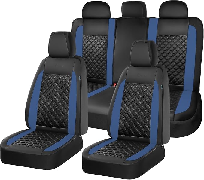 FLORICH Seat Covers, Atomutive Seat Covers Full Sets, Waterproof Seat Cover for Cars, Luxury Leather Universal Seat Cover Accessories Fit for Most Cars SUV Truck Sedans(Blue)