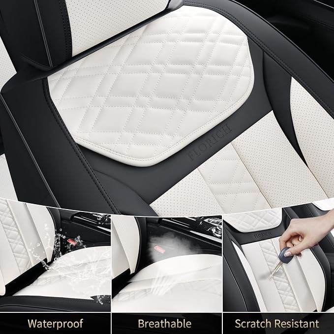 FLORICH Seat Covers, Front Seat Covers 2 PCs, Automotive Seat Cover for Cars, Luxury Leather Universal Seat Cover Accessories Fit for Most Cars SUV Truck Sedans(White)
