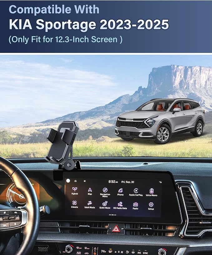 PZK Car Phone Holder for KIA Sportage 2023 2024 2025 EX/SX/SX-Prestige/X-LineAccessories 12.3-Inch Screen Fixed Clip, Auto Lock Car Phone Mount with 360° Rotatng Extension Rod Fit iPhone & 4.0-7.0''