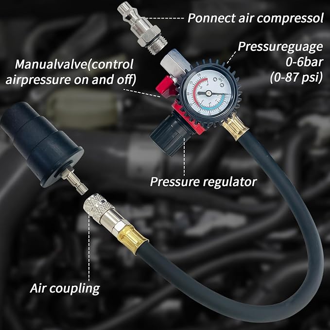 Turbo System Leakage Tester Set Turbocharger Air Pressure Leakage Tester Kit with 4 Pairs of Stepped Adapters 1-3/8" to 3-1/2" 35mm-90mm for Most Vehicles (9PCS)