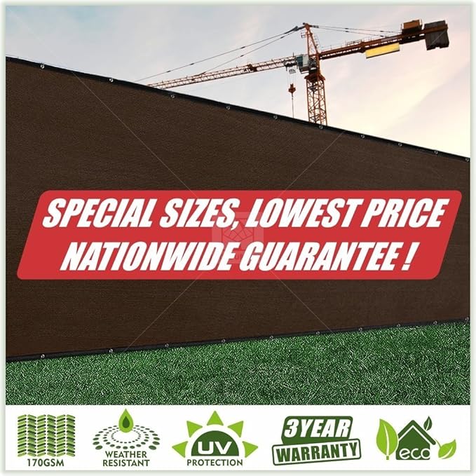 ColourTree Customized Size Fence Screen Privacy Screen Brown 4' x 30' - Commercial Grade 170 GSM - Heavy Duty - 3 Years Warranty - Cable Zip Ties Included