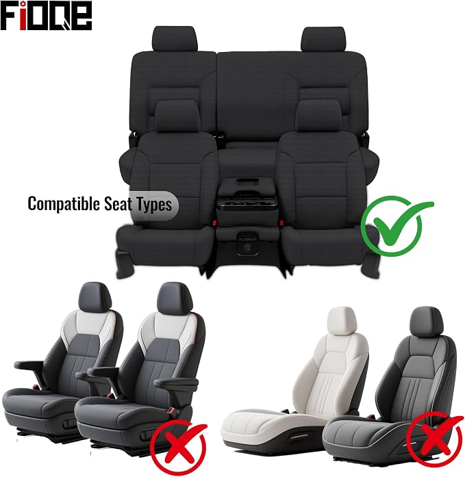 Thickened Composite Fabric Front & Rear Seat Covers for Chevy Silverado & GMC Sierra 1500 2015 2016 2017 2018 Durable Cloth Composite Foam with Headrest and Console Covers- Black