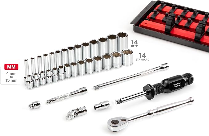 TEKTON 1/4 Inch Drive 12-Point Socket and Ratchet Set, 35-Piece | SKT03202