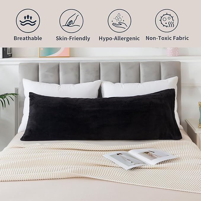 WhatsBedding Memory Foam Body Pillow with Plush Fuzzy Cover, Full Body Pillow for Adults, Long Pillow for Sleeping, Soft Fluffy Supportive