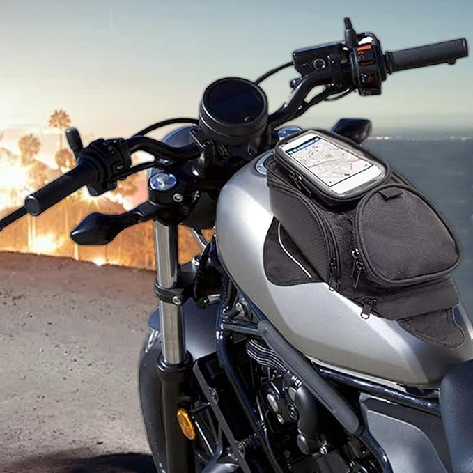Motorcycle Tank Bag - Water Resistant Motorbike Bag | Magnetic & Strap Mount | 6.7 Inch Capacity | Black Oxford Cloth | 12.6x7.09x5.12 Inches | Powersports Tank Bag