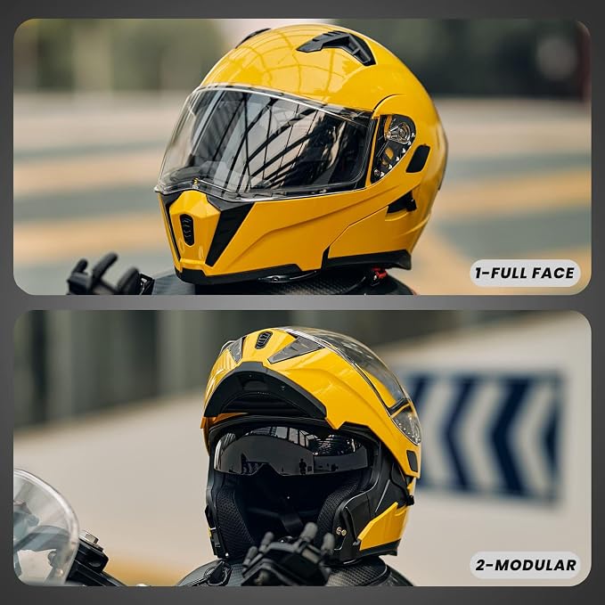 ILM Motorcycle Modular Full Face Helmet for Adult Flip up Dual Visor LED Tail Light Optional DOT