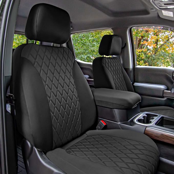 FH Group Custom Fit Car Seat Covers Specifically Made for 2019-2023 Chevrolet Silverado 1500 2500HD 3500HD RST | LTZ | HIGH COUNTRY Ultraflex Neoprene Water Resistant Seat Covers - Front Set Black