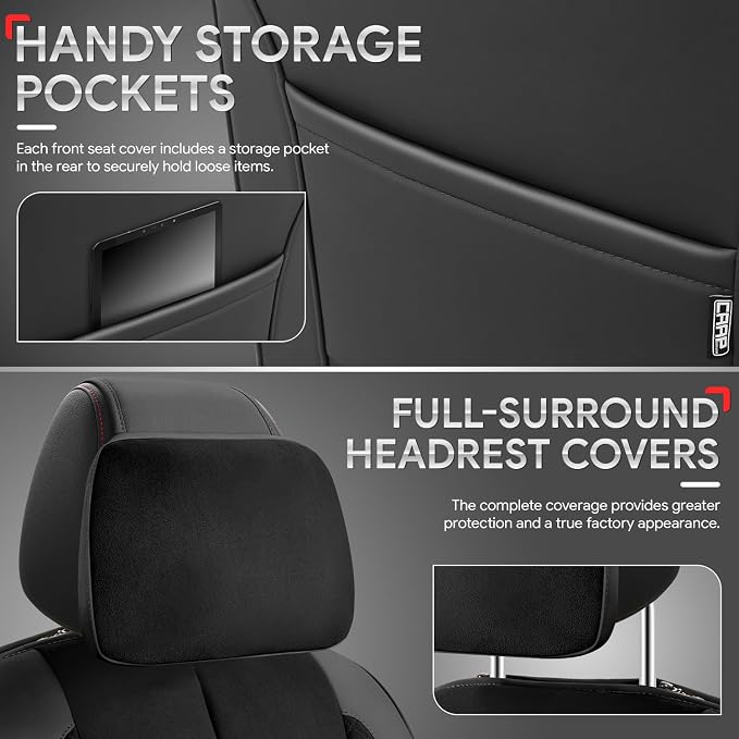 Voris Series Front Row Set Seat Covers Universal for Cars Trucks SUV, Black, CA-SC-VORIS-F-BK