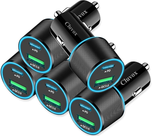 Cluvox 5 Pack USB C Car Charger, 38W Fast Charging for iPhone 16 Pro Max/Plus/16 SE/15/14/13, Samsung Galaxy S25 Ultra/S24/S23/A16/A15/A55, Google Pixel 9, 12V Type C Cigarette Lighter USB Charger
