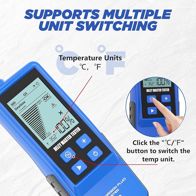 Automotive Transmission Fluid Tester Oil Analyzer Detector with Temperature Sensor, Gasoline & Diesel Gearbox Oil Diagnostic Tool with 31.5in Hose 2.8in Backlight Display (T20)