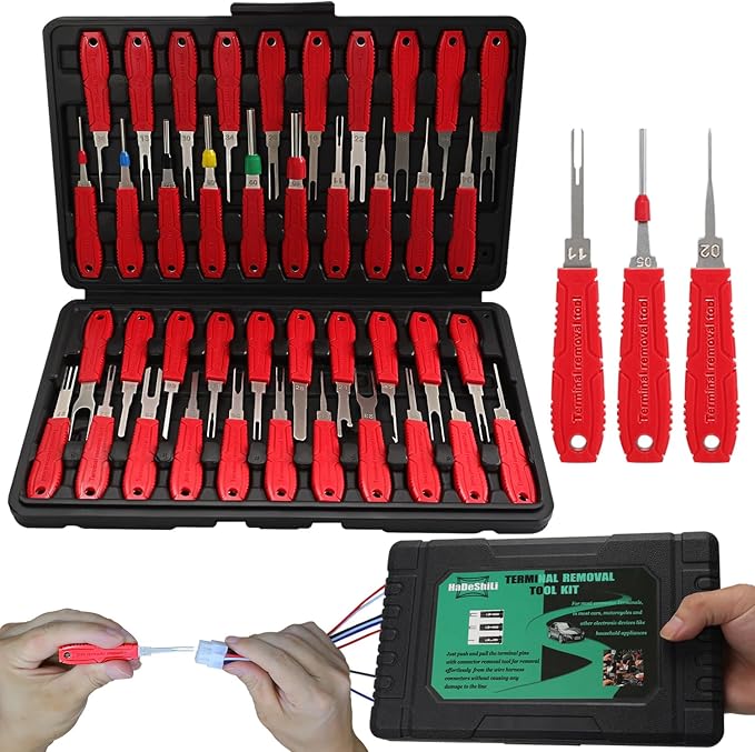 Terminal Removal Tool Kit - 41pcs Electrical Pin Removal Tools Automotive Depinning Tool Kit with Blow-Molded Case for Most Connector, Red