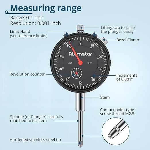 Dial Indicator Magnetic Base Set (132lbs/60kg Tensile Force) 0-1 Inch Precision Gauge for Machining,Lathe Alignment & Metalworking Dial Indicator Gage Gauge for 3D Printer Lathe Workshop