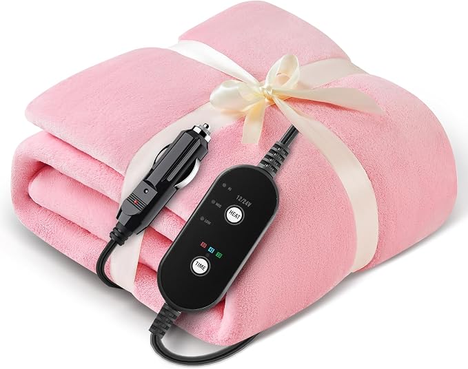 Heated Car Blanket 12/24 Volt Electric Blanket for car, Portable Heated Blanket for Car, Truck, SUV, RV & Camping, Machine Washable, with Temperature Controller 60" x 43"