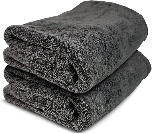 ExoForma Mega Car Drying Towel - Holds Up to 9 lbs, No Streaks, Scratches, or Water Spots | 1200 GSM Microfiber Double Twist Pile & Edgeless Design, 1 Quick & Effortless Dry, 2 Pack - 24” x 36”