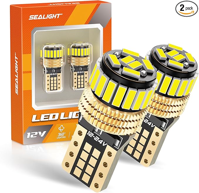 SEALIGHT 194 LED Bulb 6000K White 168 T10 2825 W5W 600% Brightness Wedge Interior Car Bulbs Replacement for License Plate Lights Dome Map Door Courtesy Trunk Parking, 2 PCS