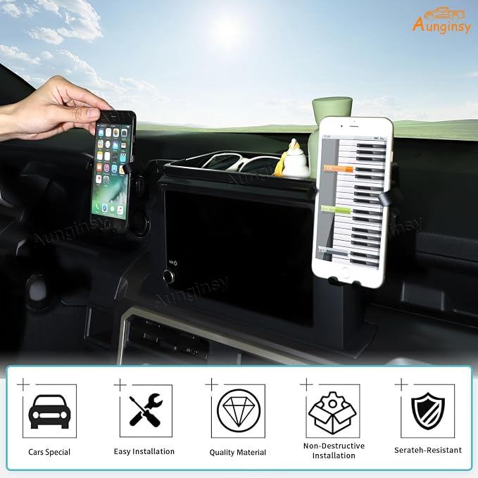 Car Center Console Dash Storage Tray With Phone Mount Compatible with Toyota Tacoma 2024 2025 2026, Dashboard Organizer Tray Mobile Phone Holder Storage Box Insert Accessories, Only Fit 8-inch Screen