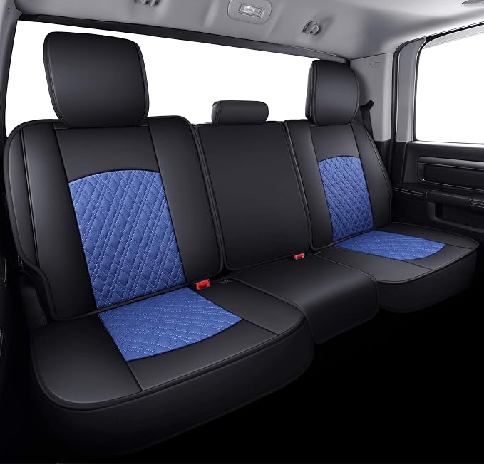 YIERTAI Car Seat Covers for Dodge Ram Fit 2009-2026 1500 2010-2026 2500 3500 Classic Bighorn Longhorn Laramie Tradesman Truck Blue Rear