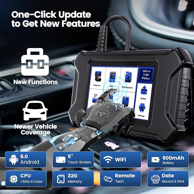 MUCAR CS6 Bidirectional Scan Tool + Universal 16 Pin Male to Female OBD2 Extension Cable