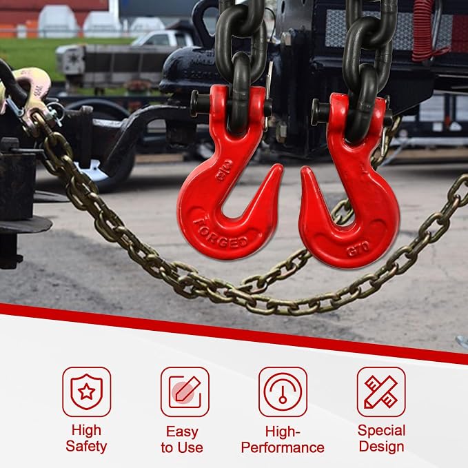 Heavy Duty G80 Transport Binder Chain 3/8'' Inch x 20 Feet,Tow Chain with G70 Clevis Grab Hooks,7100 lbs Safe Working Load Logging for Transporting, Towing(3/8'' x 20FT Black).