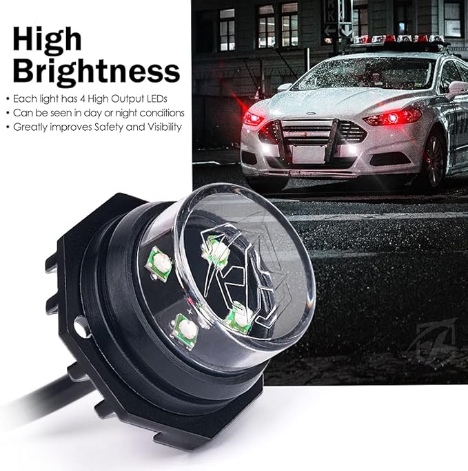 Xprite White Red LED Hideaway Strobe Lights Kit, 20 Flashing Patterns w/Control Panel Headlights Taillights Fog Light Interior Mounting, for Emergency Vehicles Firefighter Cars Trucks SUV 8PCS