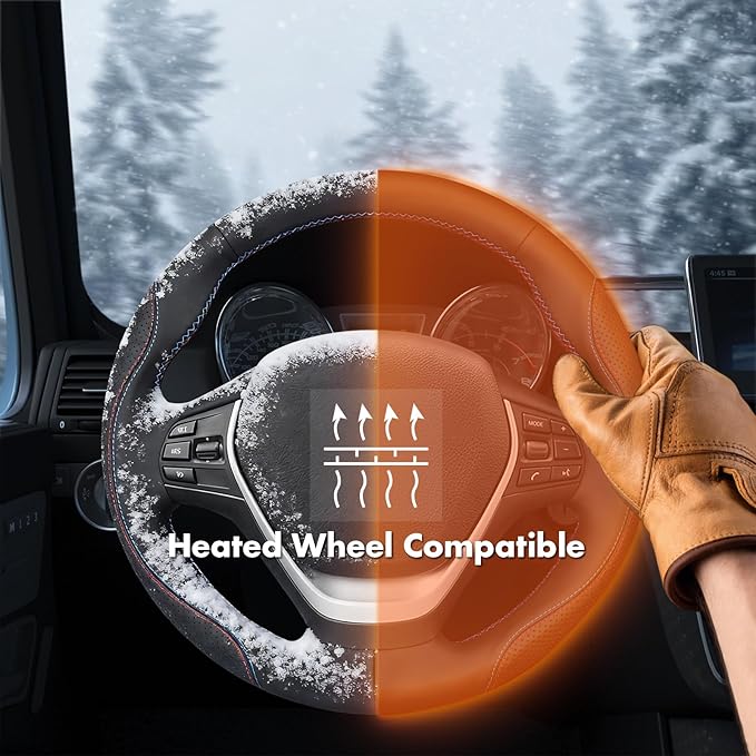 MEWANT Hand Stitch Steering Wheel Cover for BMW 2 Series F22 F23 2014-2020 3 Series F30 F34 2012-2018 4 Series F32 F33 F36 2014-2020 Black Microfiber Leather Interior Accessories