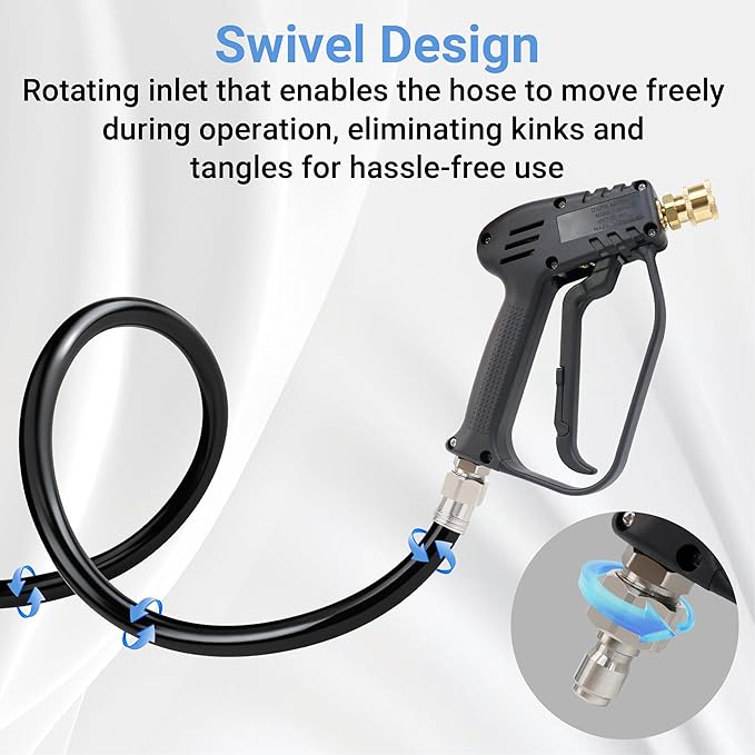 Short Pressure Washer Gun with Swivel - High Pressure Washer Handle Gun with 3/8" Male Plug and 1/4” Quick Connector Coupler