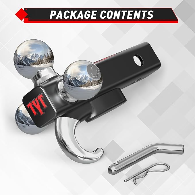 TYT Trailer Hitch Tri Ball Mount with Tow Hook,Fits 2 inch Receiver,1-7/8", 2", 2-5/16"Ball,10,000 lbs GTW,1,000 lbs TW,with Hitch pin