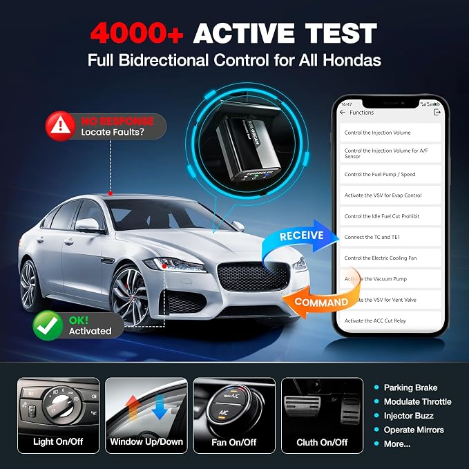 Kingbolen Soloscan for Honda Acura OBD2 Scanner Bluetooth, Bidirectional Test Full System Diagnostic Scan Tool for Android & iOS, All Reset Services, AutoVin, Lifetime No Subscriptions