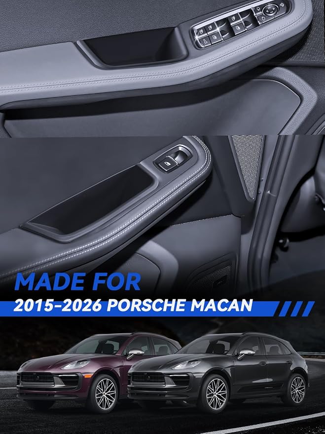 for Macan Door Side Storage Boxes 2015-2026 Porsche Macan Accessories Front & Rear Door Pocket Organizer Tray Set with Anti-Rattle Liners 4PCS(Not for Macan EV)