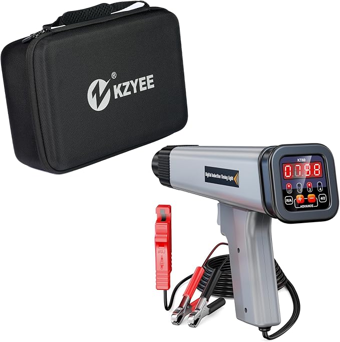 KZYEE KT60 Digital Timing Light with RPM & Advance Angle, 12V Inductive Ignition Timing Light for 2&4-Stroke Petrol Engine and Large Hard Carrying Case