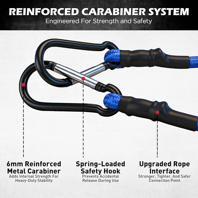 5-Piece 24 Inch Bungee Cords with Carabiner Hooks, Heavy Duty Rubber Elastic Tie Down Straps, Bungee Cord with Carabiner Clips for Cargo, Truck Bed, Camping, Motorcycle and Outdoor Use (Blue)