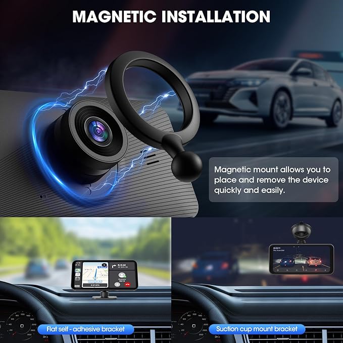 Dash Cam Portable CarPlay Stereo - Wireless Android Auto Car Screen - 6.25" IPS Display 4K Full HD Car DVR Loop Recording 1080P Backup Camera AirPlay Bluetooth GPS Navigation Voice Control