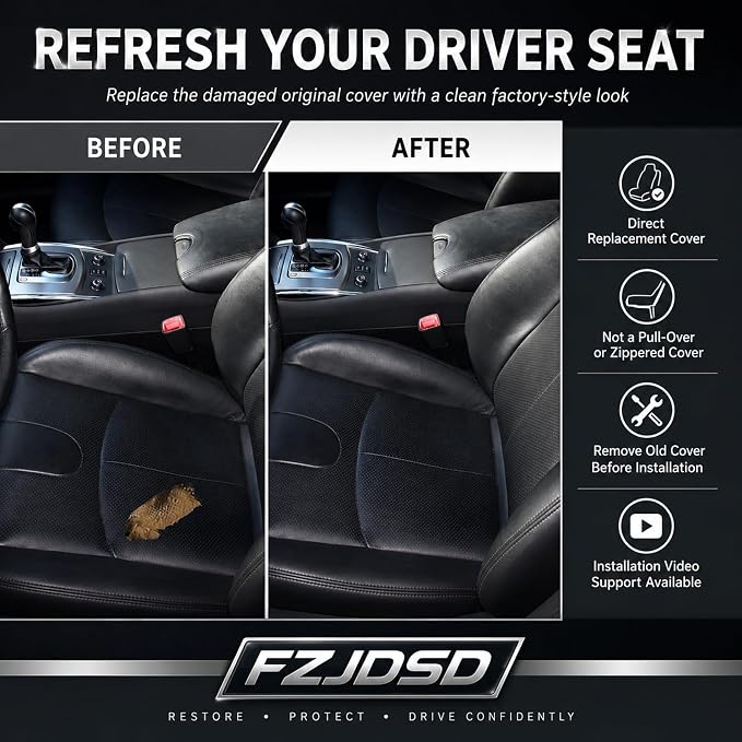 FZJDSD 2PCS Graphite Black Driver & Passenger Side Bottom Perforated Microfiber Leather Replacement Seat Covers Compatible with Infiniti G37 Sedan Coupe 2008-2013 Heated Seat Compatible