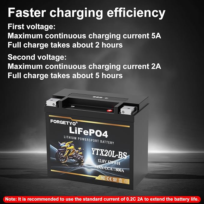Lithium YTX20L-BS, 800A LiFePO4 Motorcycle Battery, 12V 10AH ATV, UTV, Jet Ski, 4 Wheeler,Snowmobile,Tractor,Generator and Riding Lawn Mower Battery