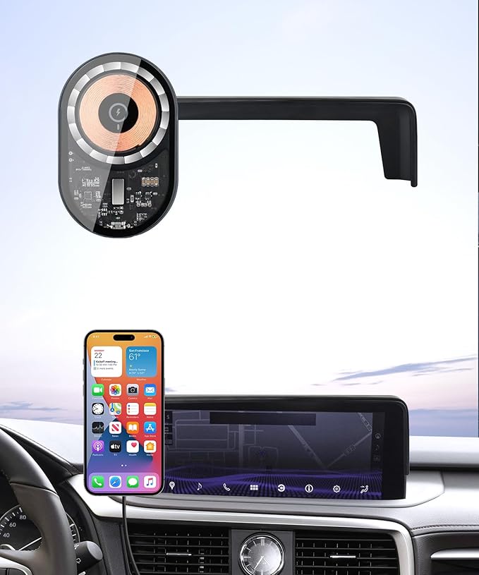 Wireless Charging Car Phone Holder for Lexus RX/RX Hybrid 2020-2022, 12.3" Screen Fixed Clip, 360° Rotation Car Phone Mount Compatible with MagSafe