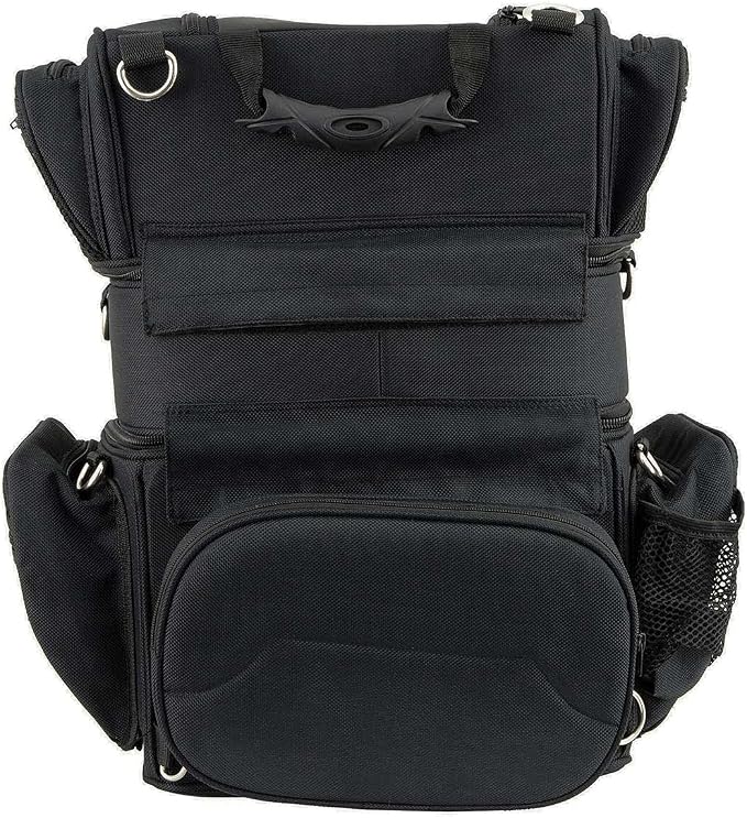 Milwaukee Leather MP8165 Large Black Textile Motorcycle Triple Barrel Sissy Bar Rack Bag with 5 Bonus Pockets - Large