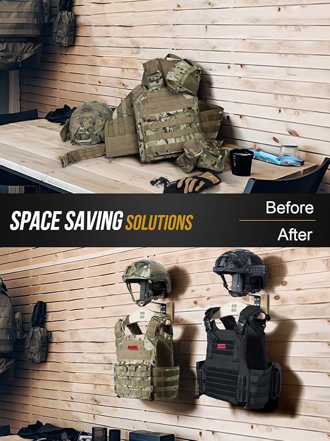 ONETIGRIS Tactical Gear Wall Mount, Motorcycle Helmet Holder Wall Mount Stand, Plate Carrier Rack Jacket Hanger Display Organizer for Police Football Cycling Suit