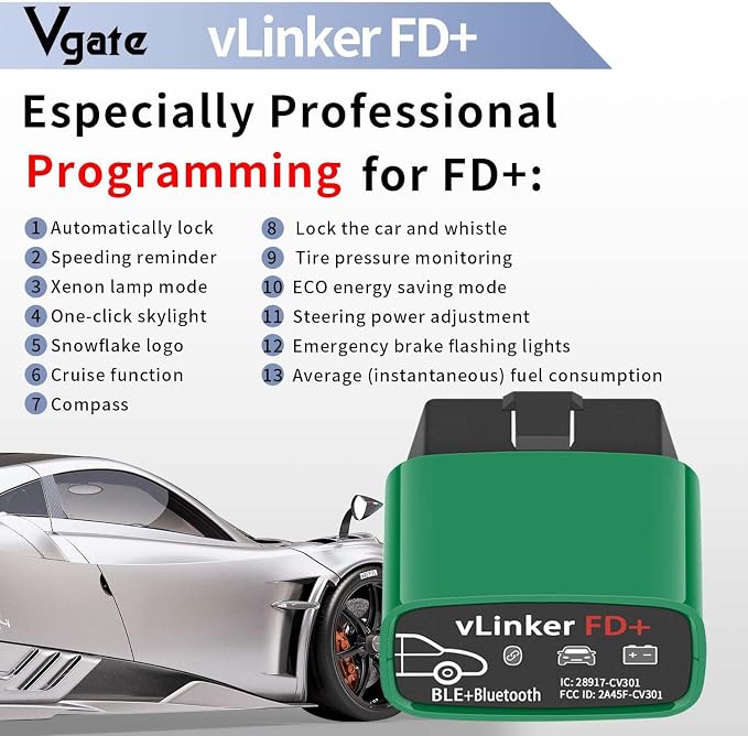 Vgate vLinker FD+ (BT3.0/ BLE4.0) OBD2 Scanner for FORScan Fixed Diagnostic Tool Car Code Reader for Android & iOS & Windows