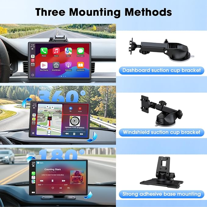 Topexplore Carplay Screen for Car, 9'' Wireless CarPlay & Android Auto- Upgrade Portable Touchscreen with Bluetooth, Mirror Link, Voice Control, Hands-Free Calling,Plug & Play Car Play Screen