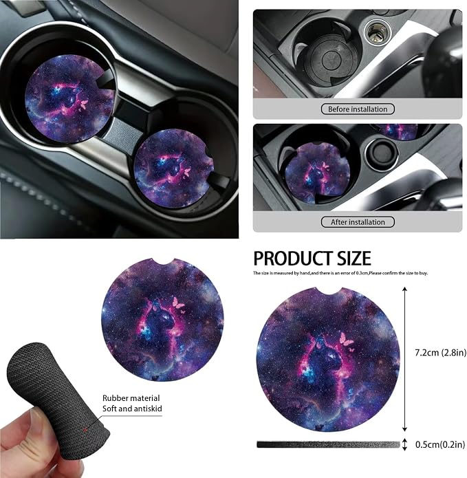 Cat Galaxy Butterfly Pattern Car Seat Covers Full Set Steering Wheel Cover Trash Can Air Vent Storage Bag Seatbelt Covers Rearview Mirror Cover Cup Coasters 15pcs Car Interior