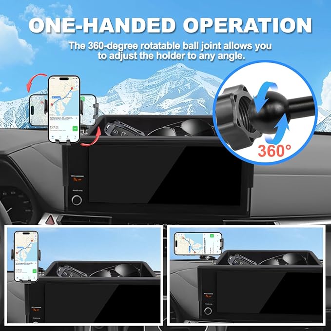 Car Phone Holder Compatible with Toyota Sienna 2025 Accessories 12.3-Inch Screen Fixed Clip, Cell Phone Mount with Dash Tray Organizer Hands-Free 360° Rotation (Not for LE Trim 8-Inch)