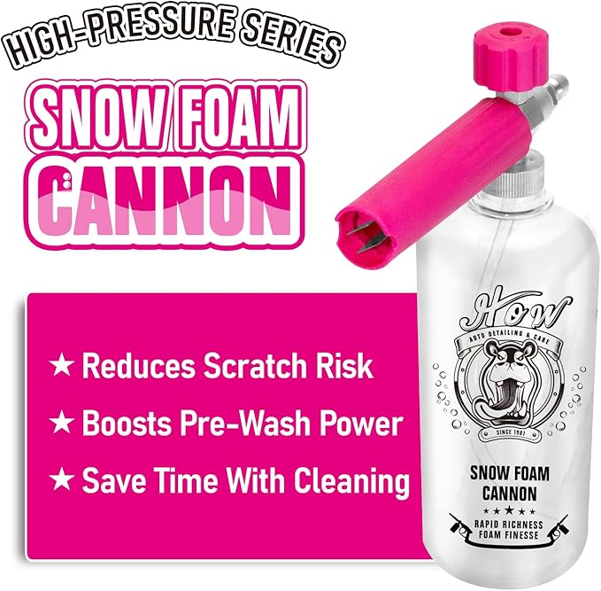 H.O.W DETAILING 1L Snow Foam Cannon, Car Foam Sprayer for Pressure Washer with 1/4'' Quick Connector & Adjustable Spray Nozzle