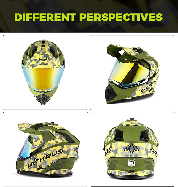 Orthrus Dual Sport Adventure Motorcycle Helmet DOT Certified for Adults, UV Protected Dual Visor & Intercom Slot, ATV UTV Dirt Bike Snowmobile Off Road Helmets