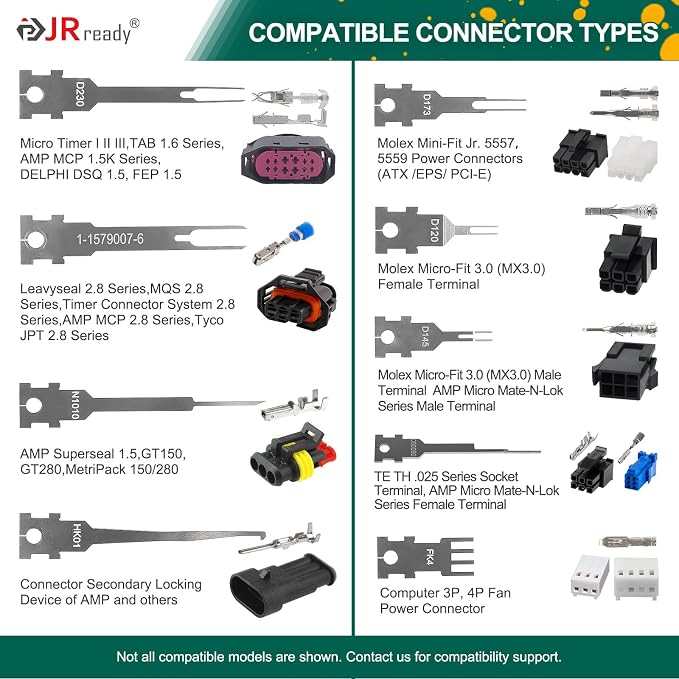 JRready ST5262 2Pcs Molex Micro Fit Extractors+JRDDS Series Terminal Removal Tool Kit Molex Pin Extractor Tool with Storage Handle 9 Replaceable Tips for AMP Delphi Molex Bosch Connectors
