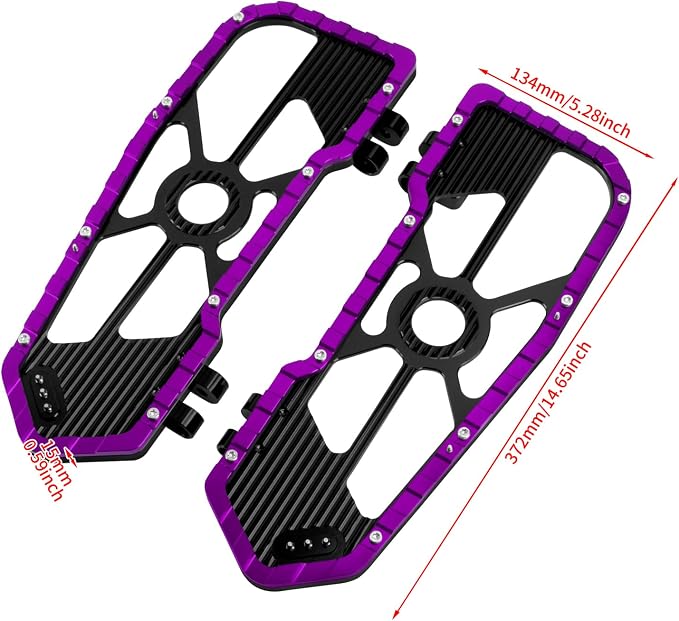 Motorcycle Floorboards Driver Passenger Footboards Wide Foot Pegs Board Pedal Compatible with Touring Electra Road Street Glide Softail Road King (Front Floorboards-Purple Edge)