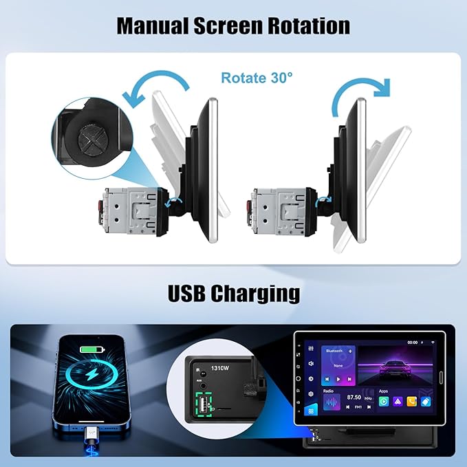 Single Din Car Stereo with Wireless Carplay Android Auto 10.1 Inch IPS Touchscreen Car Radio with Mirror Link Bluetooth 5.2 Handsfree FM RDS EQ USB SWC Car Audio Receiver Backup Camera
