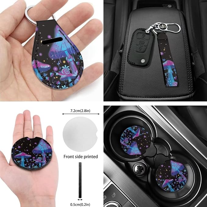 10 Pcs Purple Mushroom Snail Car Seat Covers Combo Set, Front Seat Covers Steering Wheel Cover Wrist Strap Coasters Armrest Pad Shoulder Pads- Universal Fit for Cars Trucks and SUVs